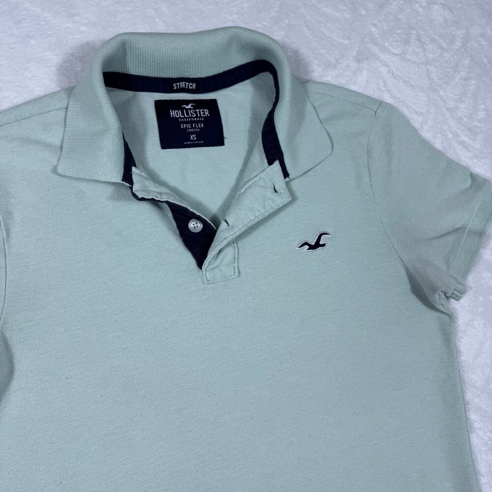 Hollister Epic Flex Stretch Polo Shirt‎ Men's XS Light Blue Embroidered Logo